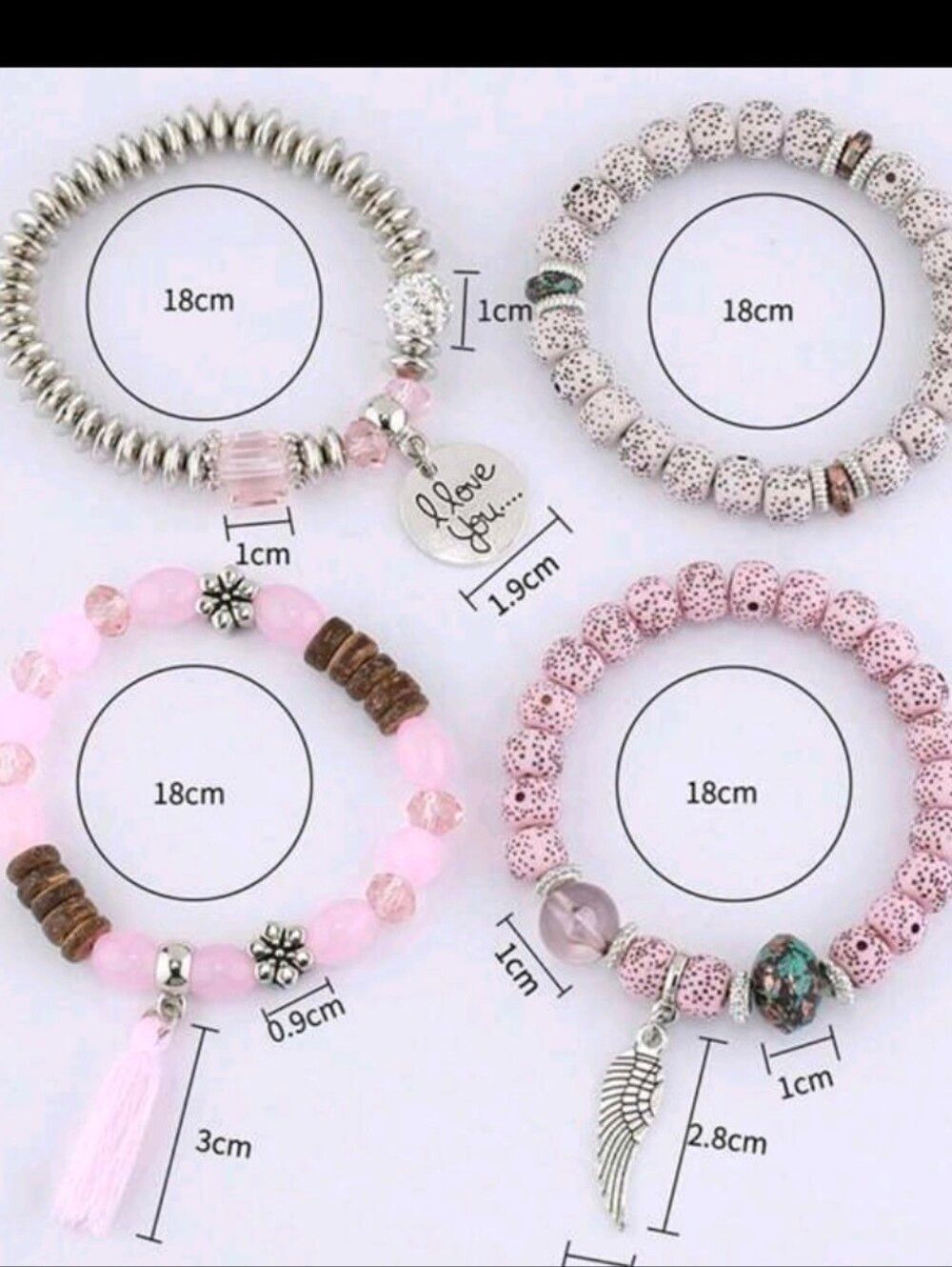 ♡♡♡ Fashion Jewelry Pink Taupe Beaded Bracelet Set Butterfly Charm - 4pcs - Picture 4 of 4